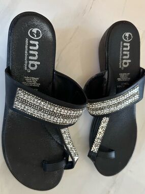 Black Rhinestone Wedge Sandals ✨ Size 8 | Sparkle Strap Slip-Ons